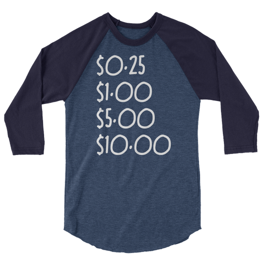 0.25 1.00 5.00 10.00 3/4 Sleeve Raglan