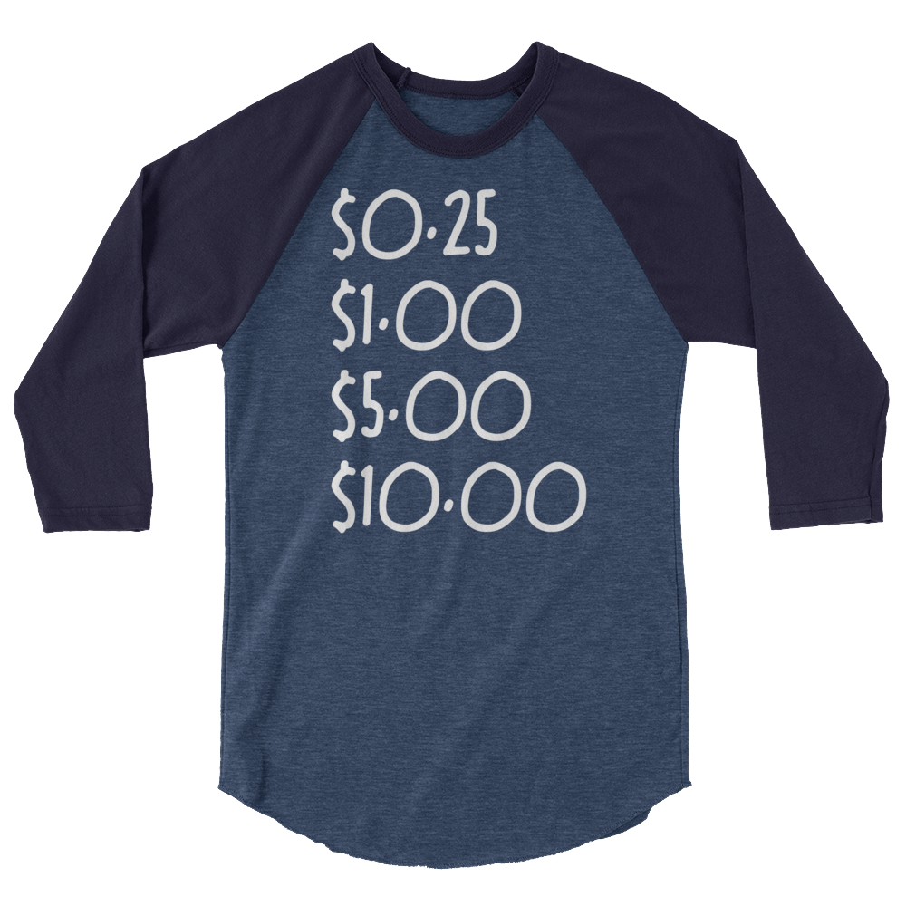 0.25 1.00 5.00 10.00 3/4 Sleeve Raglan