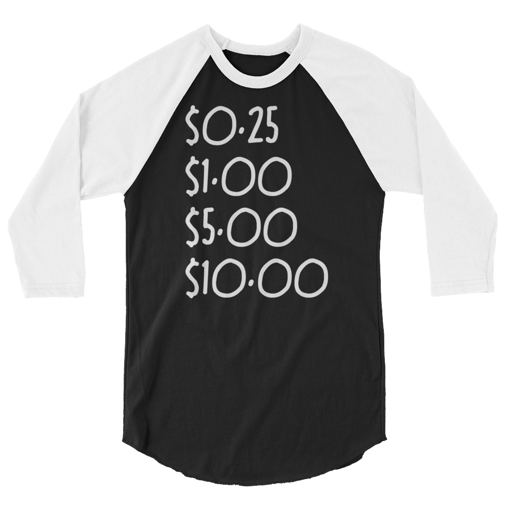 0.25 1.00 5.00 10.00 3/4 Sleeve Raglan